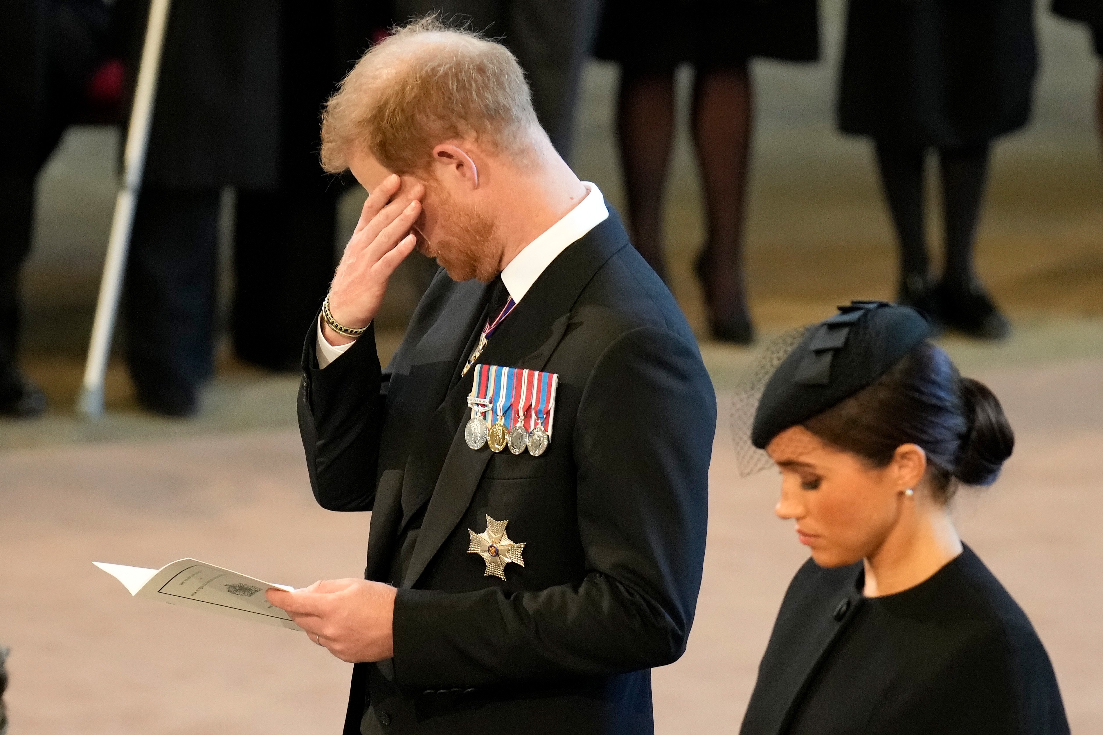 Catherine, Princess of Wales, Prince Harry, Duke of Sussex and Meghan, Duchess of Sussex pay their respects at the Palace of Westminster after Queen Elizabeth II's lying state procession on September 14, 2022 in London, England |  Source: Getty Images 