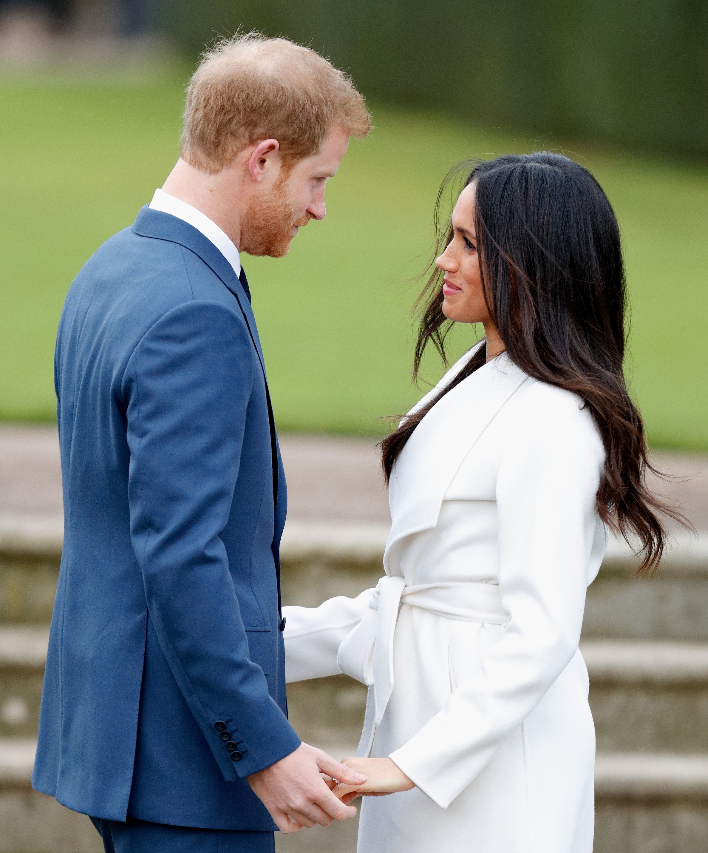 Prince Harry and Meghan Markle attend an official photo call to announce their engagement at The Sunken Gardens, Kensington Palace on November 27, 2017 in London, England.  Source: Getty Images 