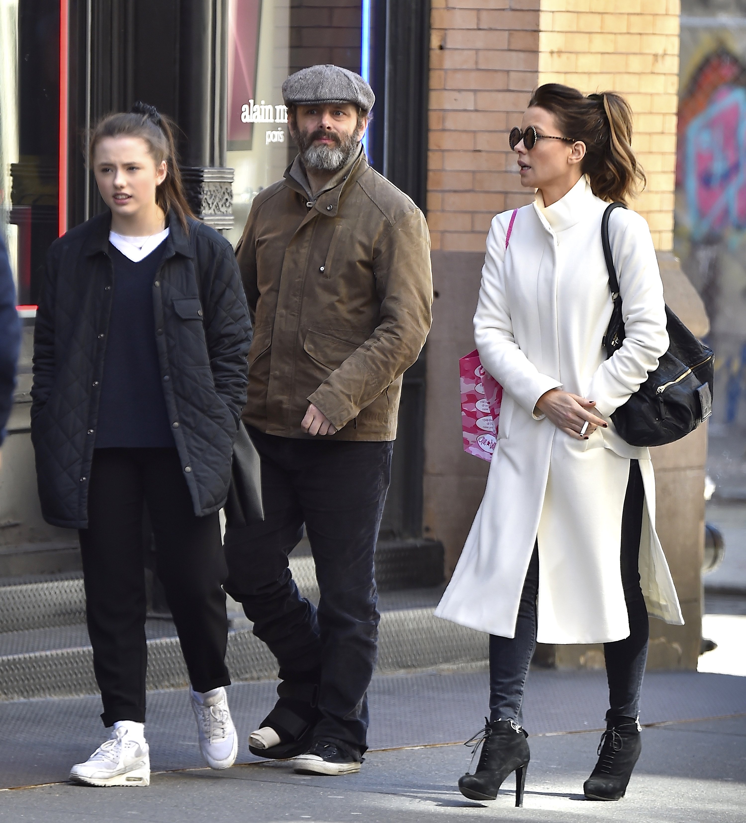 Kate Beckinsale, Lily Mo Sheen and Michael Sheen out and about in Soho on April 5, 2016 in New York City.  |  Source: Getty Images