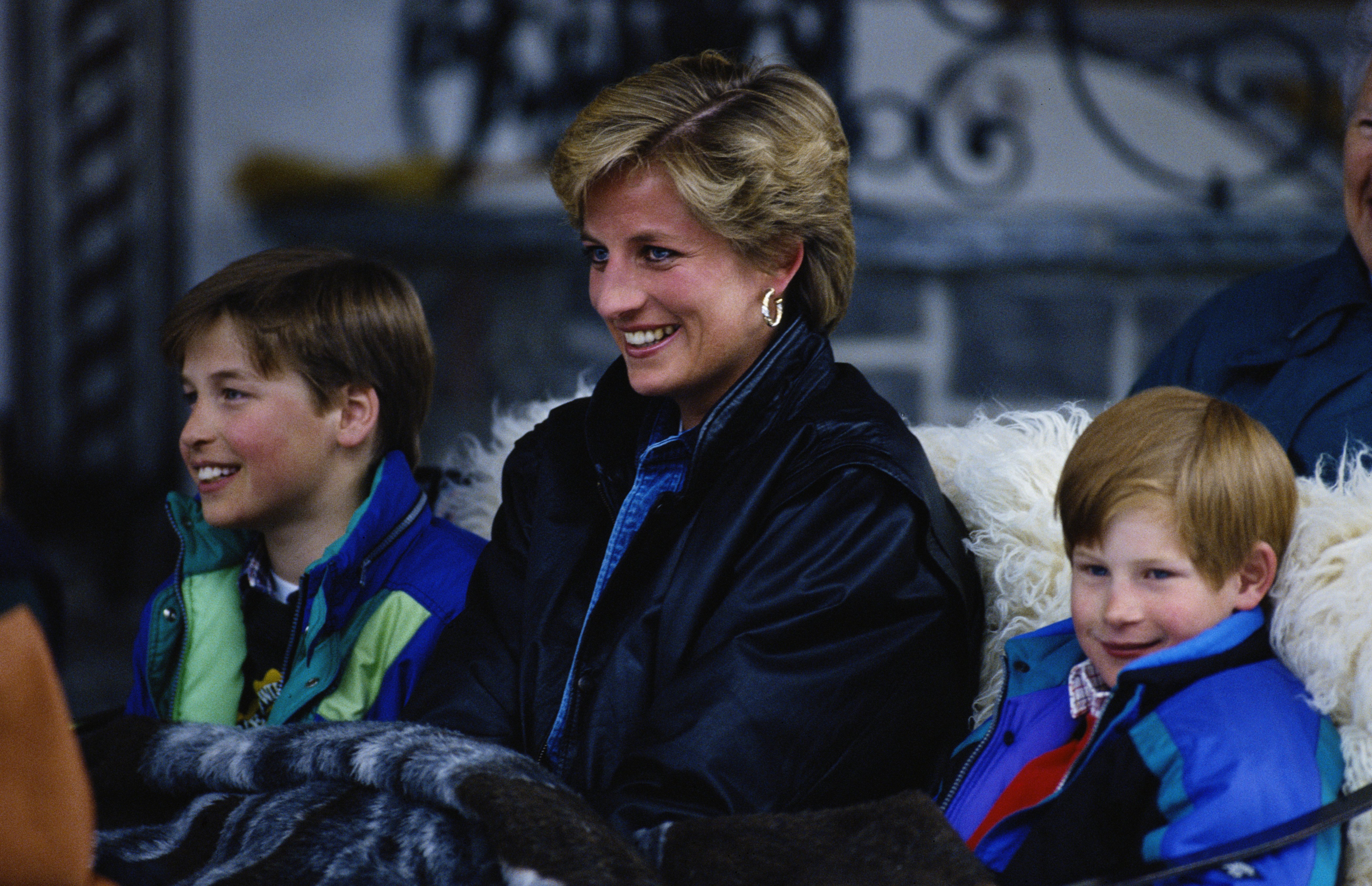 Princess Diana with Prince William and Prince Harry in Lech, Austria.  |  Source: Getty Images